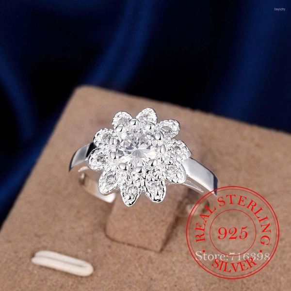 Cluster Anneaux Coréen Zircon Cristal Couple De Mariage En Argent Pour Les Femmes 925 Sterling Bijoux De Mode Anel De Prata Bijoux