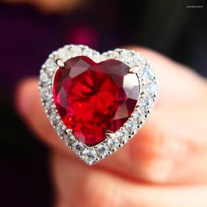Bagues en grappe KQDANCE en argent sterling 925 avec un grand laboratoire de 15 mm Pariba Emerald Ruby Sapphire Gemstone Diamond Heart Ring Femmes Bijoux de mariage