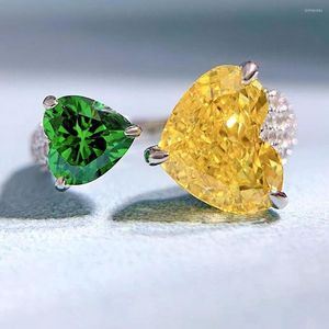 Clusterringen kqdance 925 Sterling zilveren multi -kleuren creëren gele groene diamant smaragd