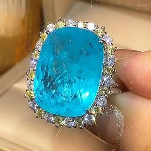 Cluster anneaux kqdance les femmes créent un coussin coupé en pierre gemme verte émeraude sapphire paraiba tourmaline anneau avec grande pierre verte / bleue