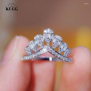 Clusterringen KUGG 18K WIT GOUD VINTAGE V-vormige kroonontwerp 0.40 Echte natuurlijke diamanten verlovingsring voor vrouwen bruiloft sieraden