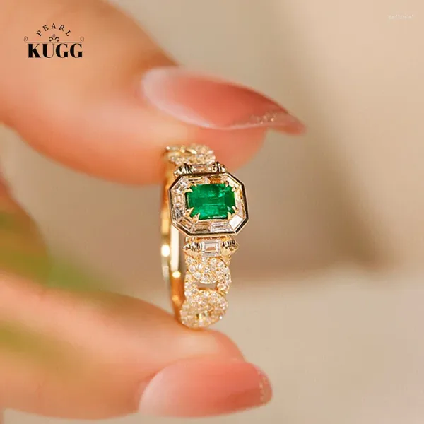 Cluster anneaux kugg 18k jaune or luxe brillant concept naturel emerald réel diamant fiançailles en diamant pour femmes bijoux de mariage élevé