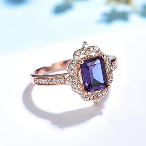 Clusterringen 585 ROSE GOUD 2CT LAB Gegroeid Alexandrite edelsteenring voor vrouwen 925 Sterling Silver Emerald Cut Christmas Gift