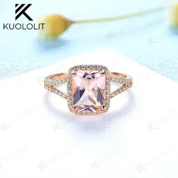 Bagues de cluster Kuololit Morganite Rose Gold pour femmes Solide 925 Sterling Silver Gemstone Fine Bijoux Mariage Engagement Party Cadeau