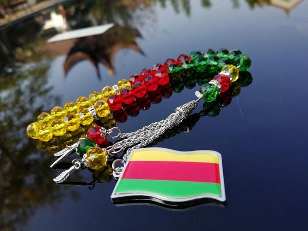 Anillos de racimo Collar Kurdlace Flag Blay Beads Koerdische Tasbih Kurdistán Mapa Kurde CAR OFICINA HOGAR SHANGING TESBIH Patches Kurdische