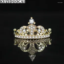 Cluster anneaux kuziduocai bijoux de mode dense zircon en acier inoxydable couronne or couleurs mariée fête pour femmes anillos r-737