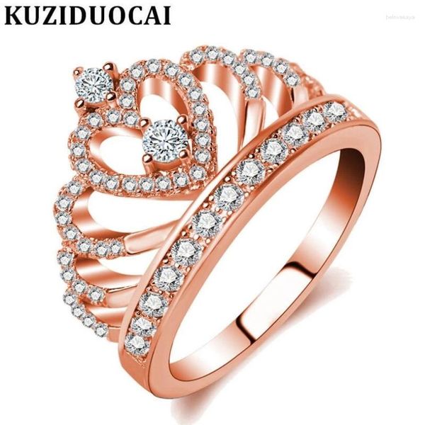 Cluster Anneaux Kuziduocai Bijoux de mode en acier inoxydable B Zircon Crown Love Wedding For Women Gifts Anillos Anel Bague Punk R-49