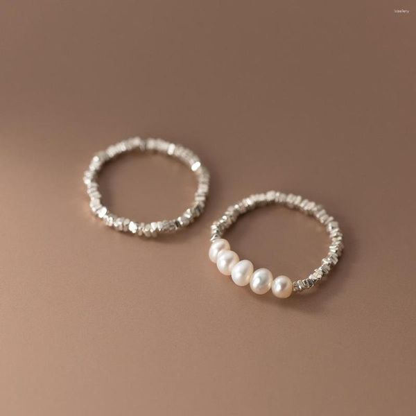 Anillos de racimo La Monada tamaño 54-59mm perla Plata de Ley 925 para mujer anillo de boda de dedo Irregular joyería fina cuerda elástica