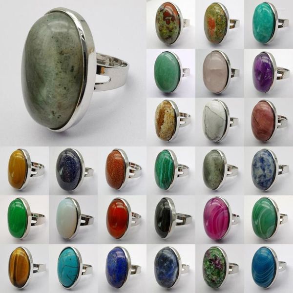 Anillos de racimo Labradorita Cuarzo Unakita Epidota Turquesa Rodonita Amatista Ágata Piedra Oval GEM Anillo de dedo Tamaño 8 Joyería para mujer Regalo