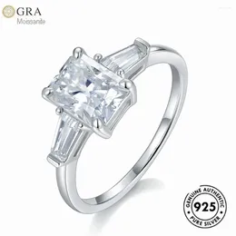 Cluster anneaux dames authentique 925 rectangle en argent sterling 6 8 mm 2.0ct laboratoire Moisanite Diamond Women Jewelry