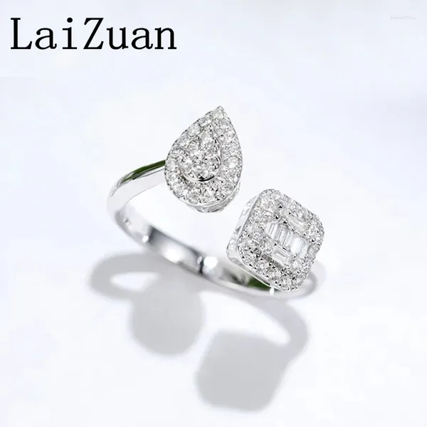 Cluster Anneaux Laizuan Solid 18K 750 Gol d'or blanc Natural Diamonds Ring Drop Forme Exquise Custom Women's Band's Trendy Fine bijoux