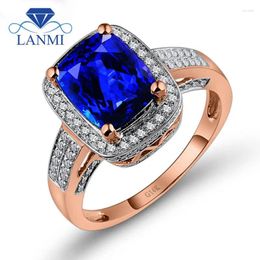 Bagues de cluster Lanmi Fine Bijoux Coussin 7x9mm Tanzanite naturelle en solide 14kt Rose Gold Bague de fiançailles R122