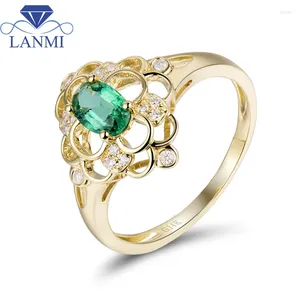 Clusterringen Lanmi Special Design Colombia Emerald Stone 14K Geel Goud Natuurlijke diamant Fijne sieraden Groothandel voor vrouwen Wedding
