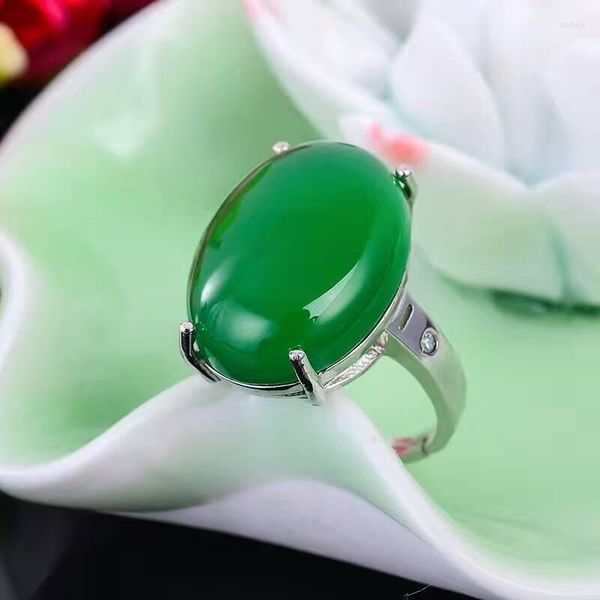 Bagues en grappe LANZYO 925 argent Sterling calcédoine verte naturelle bijoux fins anniversaire pour les femmes Simple vente en gros J131801ys