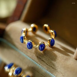 Cluster Rings Lapis Lazuli Oeuf Nouilles Fashion Chic Femme Ouverture Anneau Réglable