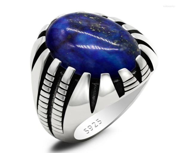 Anneaux de cluster Lapis Lazuli Stone Ring pour hommes 925 Sterling Silver Punk avec Natural Blue Gem Vintage Turc Handmade Lucky Jewelr9014164