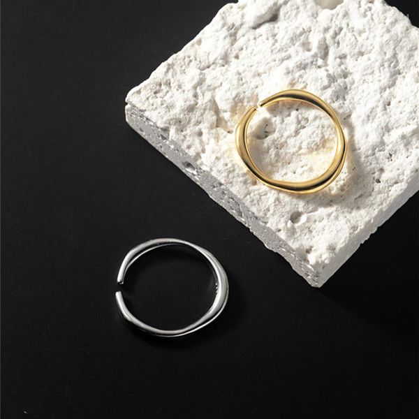 Anillos de racimo LAVIFAM, 1 pieza, anillo de tamaño ajustable Irregular liso para mujer, línea ondulada, joyería Simple de dedo de Plata de Ley 925