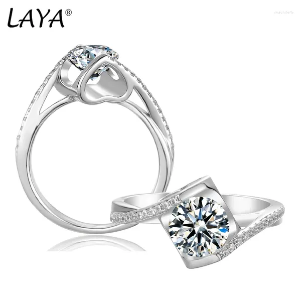 Anillos de racimo LAYA Moissanite Ring S925 Plata 1CT 6.5MM D VSS1 Pasó la prueba de diamante Joyería de boda Banda de aniversario