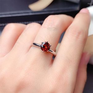 Cluster Ringen LeeChee Natuurlijke Granaat Ring Voor Vrouwen Engagement Gift 6MM Wijn Rode Edelsteen Fijne Sieraden Real 925 Soild Sterling Zilver