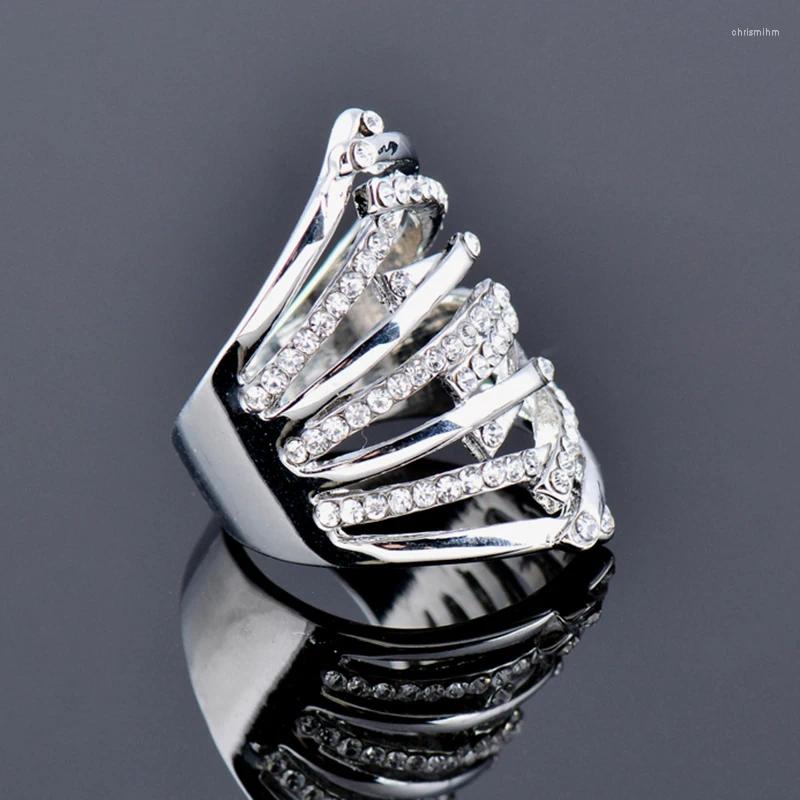 Pierścienie klastrowe Leeker Koreański styl Solidny pusty krzyż dla kobiet srebrny kolor kryształ pierścionek samica akcesoria ślubne biżuteria 184 xs6