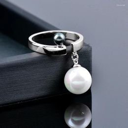 Cluster anneaux Leeker femmes vintage gris blanc perle suspendu féminin mariage rose or couleur argent anneau jielrie zd1 xs8