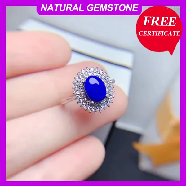 Anillos de racimo Legit Real Original S925 Anillo de bodas de plata esterlina para mujeres Lapis natural con certificado