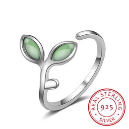 Clusterringen Lekani 925 Sterling Silver Green Opal Bladeren Buds open voor vrouwen Hoge kwaliteit Creatieve fijne juweliercluster