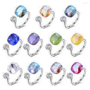 Bagues en grappe cristaux LEKANI d'autriche perles colorées véritable argent Sterling 925 luxe ouvert pour les femmes bijoux romantiques