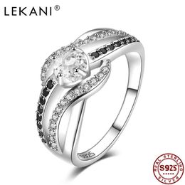 Cluster Anneaux LEKANI Fine Véritable 925 Bijoux En Argent Sterling À La Mode Zircon Fiançailles Pour Les Femmes Classique De Haute Qualité Anneau De Mariage Cadeau