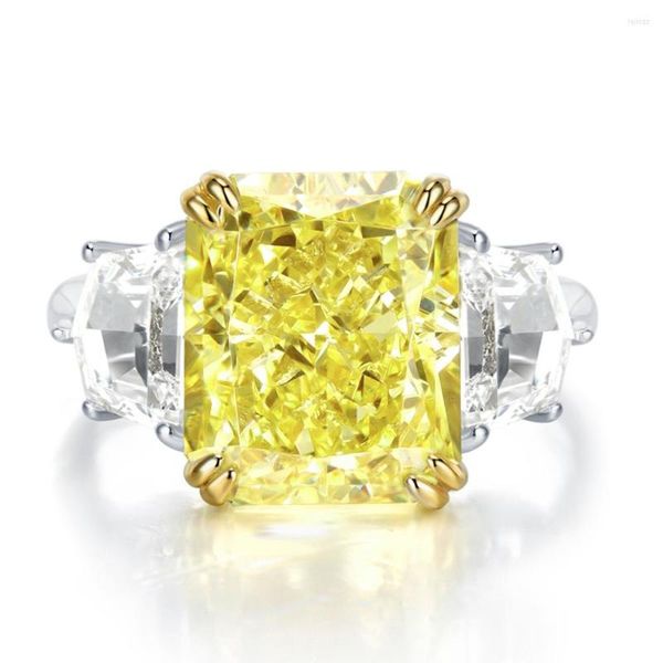 Bagues de Grappe Couleurs Jaune Citron En Option 13ct Haute Carbone Diamant Cube Bague De Sucre 925 Argent 10 12 Fleur Coupe Bijoux En Gros