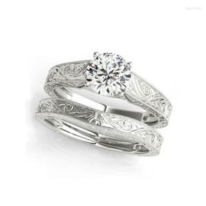 Cluster Ringen LESF 1 2 D Kleur Moissanite Diamant 925 Sterling Zilveren Trouwring Sets Verlovingsband Vintage Design Sieraden For233P