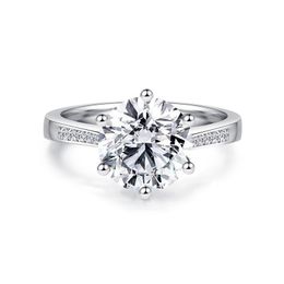 Cluster Rings Lesf Luxe 4 CT Solitaire Engagement Round Cut 6 Prong Sona Diamond 925 Sterling Zilveren Trouwring voor Vrouwen