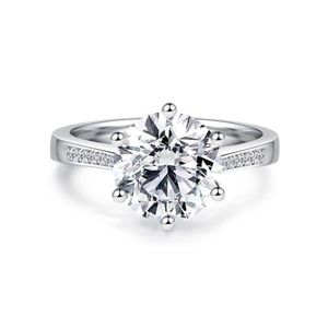 Anillos de clúster Lesf Luxury 4 CT Solitare Engagement Round Cut 6 Prong Sona Diamond 925 Ring de boda de plata esterlina para mujeres278o