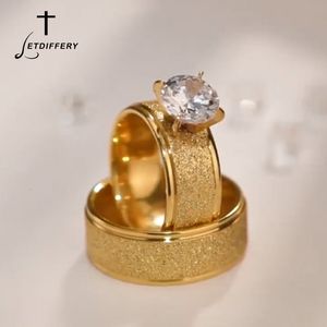 Clusterringen Letdiffery 8 mm bling-kristallen trouwringen voor koppels Gouden roestvrijstalen damesringsets Herenliefhebbers Sieraden Verlovingscadeau 230424