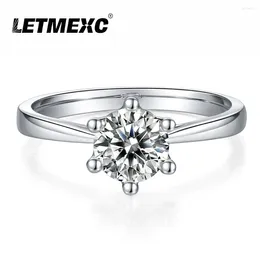 Cluster Rings LETMEXC Classic Six Prong Moissanite 1CT Diamond 925 Sterling Silver Women's Engagement Wedding Banquet Ring Adjustable