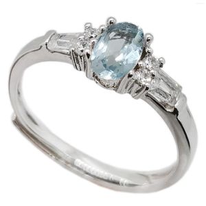 Cluster Ringen Lichtblauw Aquamarijn Ring 4mm 6mm 0.5ct Natuurlijke Sieraden Solid 925 Zilveren Edelsteen Cadeau voor vrouw