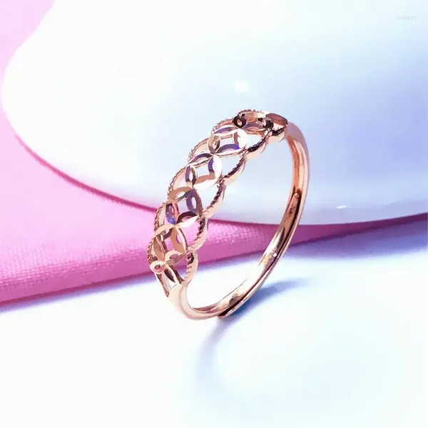 Anillos de clúster Light Luxury 585 Purple Gold 14k Rose forma geométrica brillante para mujeres joyas de artesanía tridimensional