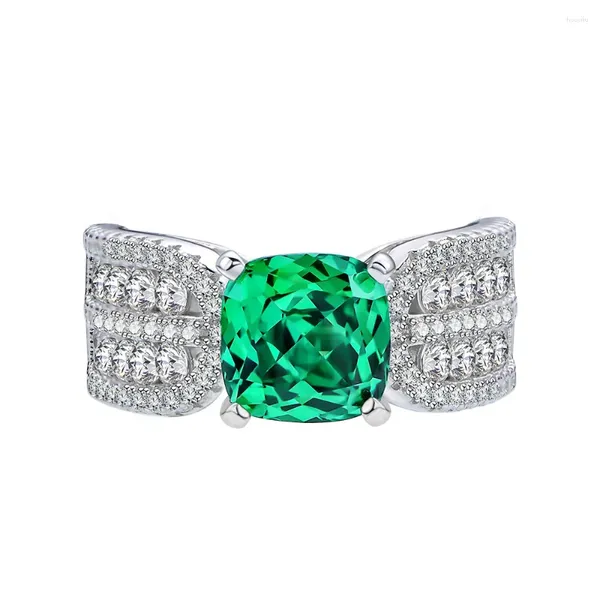 Anillos de clúster Light Luxury 8 Fat Square Imitation Jade Diamond Ring Juego con alto carbono 925 Plata