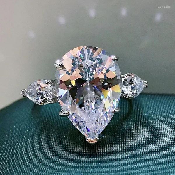 Anillos de racimo de lujo ligero 925 plata esterlina brillante 10 14 mm en forma de pera multicolor anillo de diamantes de alto carbono
