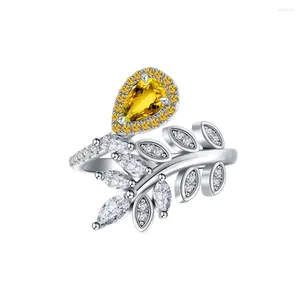 Cluster anneaux légers de luxe feuilles gouttelettes d'eau diamants 925 Le style Instagram des femmes en argent est en Europe et en Amérique