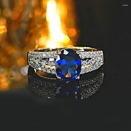 Anillos de clúster Light Luxury Oval Blue Treasure 925 Silver Ring Set estilo Corundum Versátil Retro