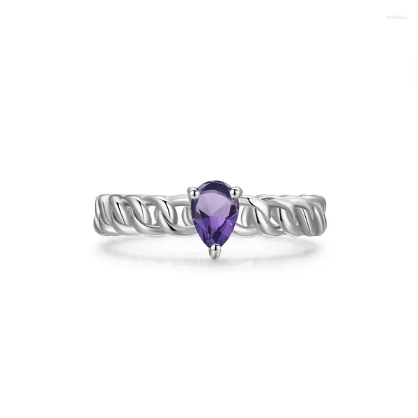 Cluster anneaux légers Luxury S925 Silver Purple Water Droplet Simulation diamant anneau polyvalent conception haut de gamme et cool style