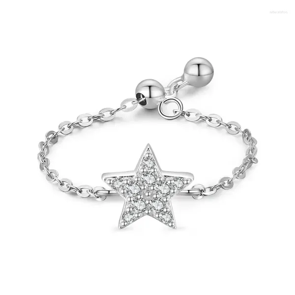 Cluster anneaux LUMBRE LUXE LUXE S925 Anneau d'étoile en argent sterling pour les femmes avec une chaîne d'ouverture ajustée de style européen et américain