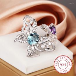 Anillos de clúster Light Luxury Sparkling Diamond Butterfly Heart Heart Heart For Women S925Silver Nicho Diseño de índice fresco y ajustable dedo