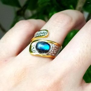 Cluster ringen Lii Ji 925 sterling zilver opaal amber lapis amethist kyaniet labradoriet vintage persoonlijkheid geometrie verstelbare ring