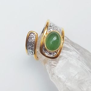 Cluster ringen lii ji real 925 sterling zilveren jade ring vintage natuursteen mode persoonlijkheid geometrie verstelbaar