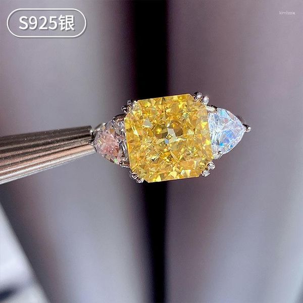 Anillos de racimo Lind 925 plata esterlina creado CZ 10 10 mm diamantes citrinos piedras preciosas anillo de compromiso de boda joyería fina regalo al por mayor