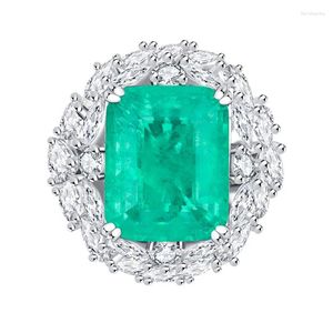 Bagues de cluster Lind Jewelry S925 Sterling Silver Full-Corps Simulation Emerald Paraiba Green Gemstones Luxe Bague incrustée Pierre principale 12 15