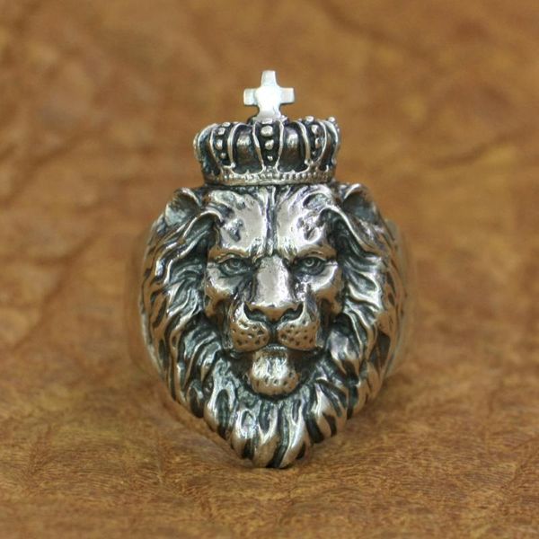 Anillos de racimo LINSION 925 Sterling Silver Lion King Ring Mens Biker Punk Animal TA190 EE. UU. Tamaño 7 ~ 15