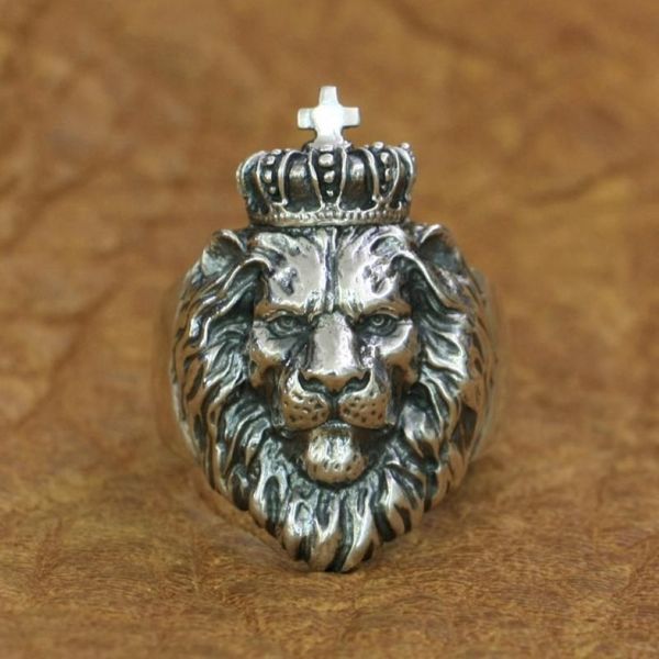 Cluster Anneaux Linsion 925 Sterling Silver Lion King Ring Mens Biker Punk Animal Ta190 US Taille 7-15221X